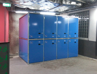Bild, Aretus 2-vånings cykelboxar i P-garage.